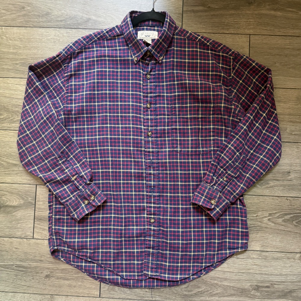 Supreme Mens Large Plaid Button Down Shirt Navy Red Long Sleeve Cotton RN81897